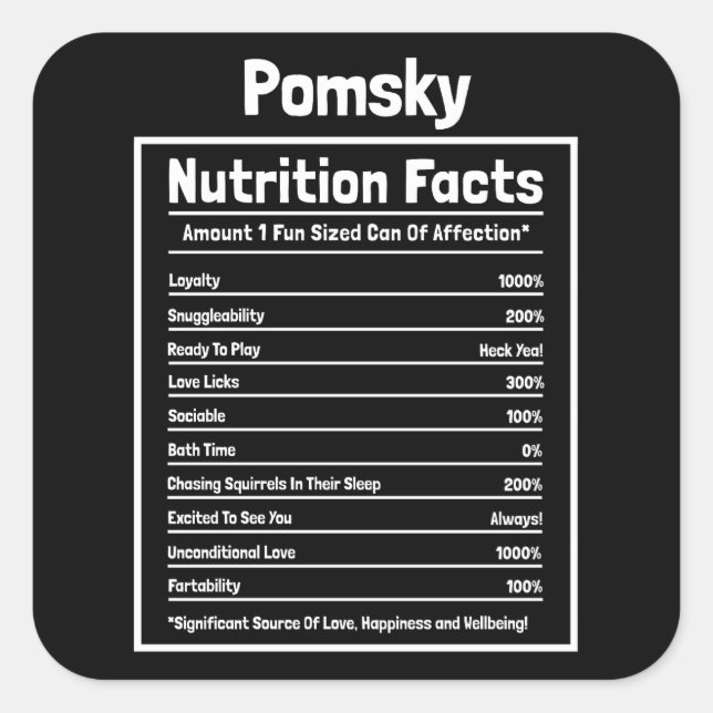 Pomsky Nutrition Facts Funny Dog Gift Square Sticker (Front)