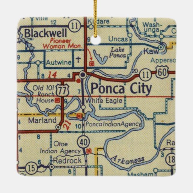 Ponca City OK  Map Ceramic Ornament (Back)