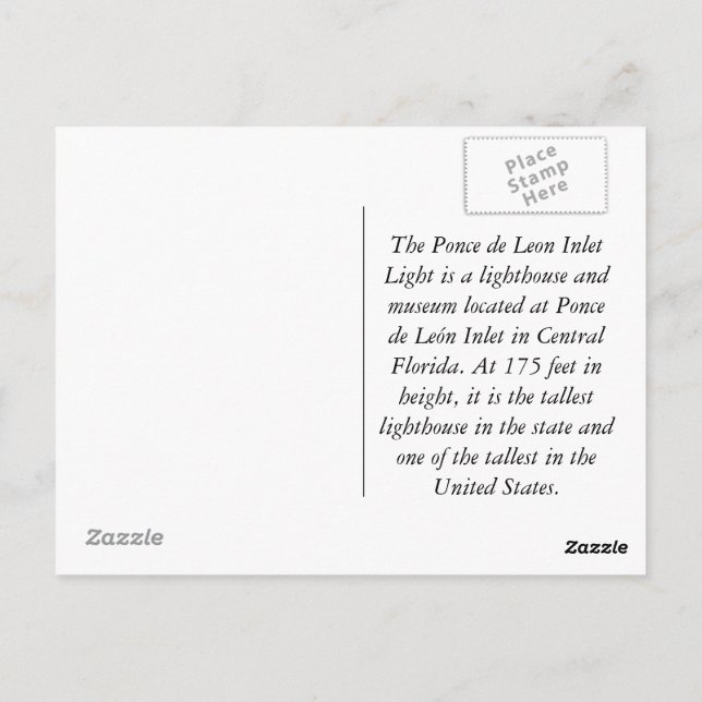 Ponce de Leon Inlet Lighthouse Postcard (Back)