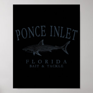 Ponce inlet florida shark retro slate art fishing poster