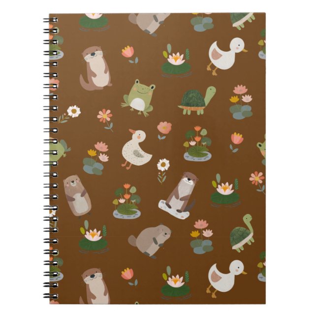 Pond Animals & Lily Pads on Brown Notebook (Front)