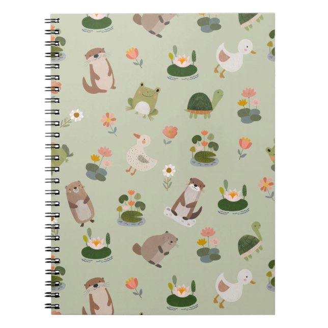 Pond Animals & Lily Pads on Gin Green Notebook (Front)
