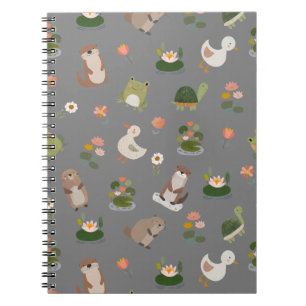 Pond Animals & Lily Pads on Grey Notebook