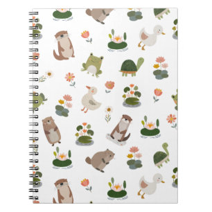 Pond Animals & Lily Pads on White Notebook