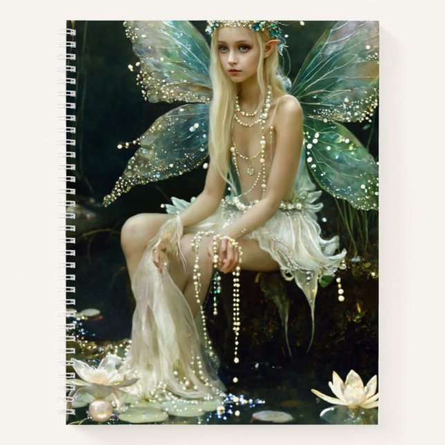 Pond Fairie in Pearls Spiral Notebook (Front)