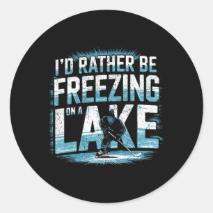 Pond Hockey Player Freezing Lake Hockey Shinny Classic Round Sticker