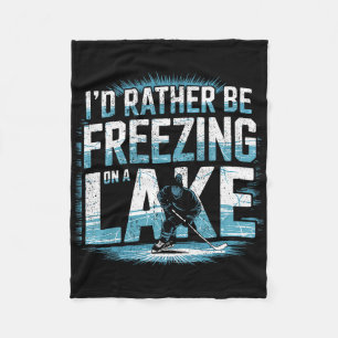 Pond Hockey Player Freezing Lake Hockey Shinny  Fleece Blanket