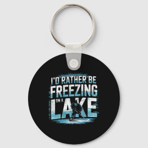 Pond Hockey Player Freezing Lake Hockey Shinny Key Ring