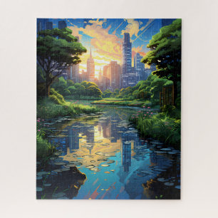 Pond in a City Park Jigsaw Puzzle