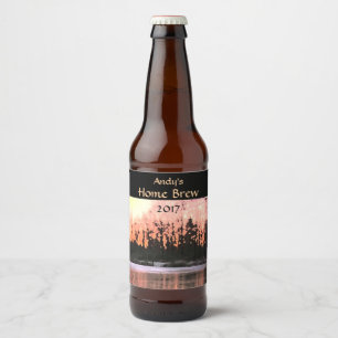Pond in Orange and Pink Sunset Beer Label
