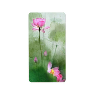 POND LOTUS l Chinese Brush Painting Art Label