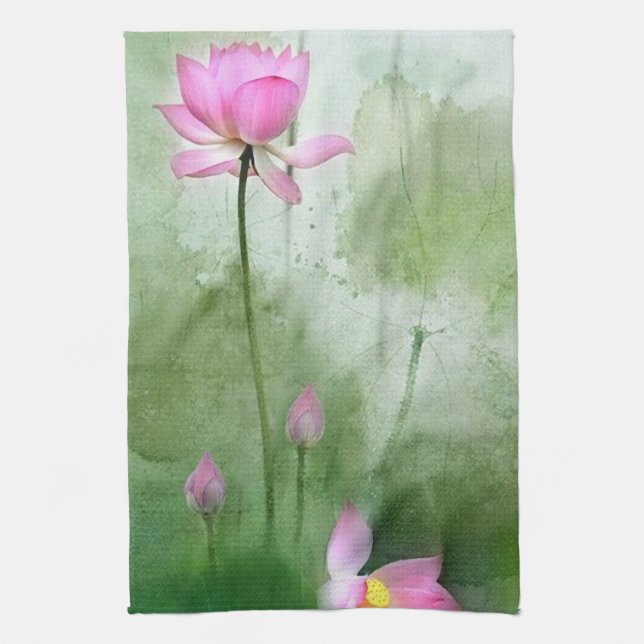 POND LOTUS l Chinese Brush Painting Art Tea Towel (Vertical)