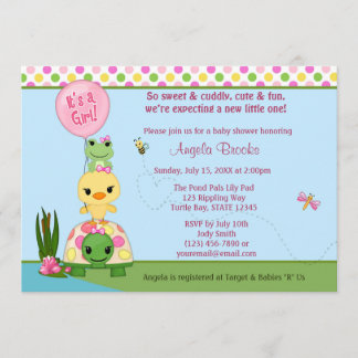 Pond Pals Baby Shower Invitation Duck Frog GIRLS