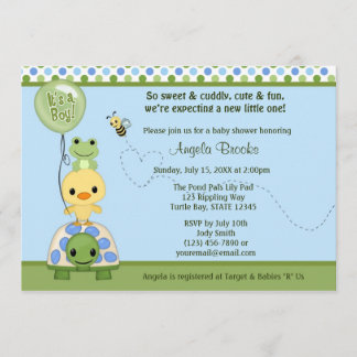Pond Pals Duck Baby Shower Invitation Frog Turtle