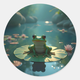 Pond Sentinel – Frog Wildlife Art Classic Round Sticker