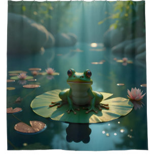 Pond Sentinel – Frog Wildlife Art Shower Curtain