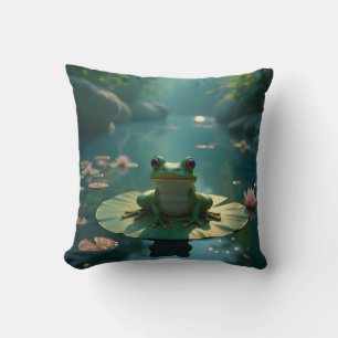 Pond Sentinel – Frog Wildlife Art Throw Pillow