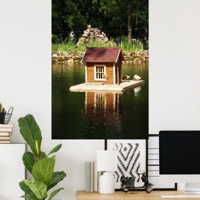 Pond with bird house poster (Home Office)