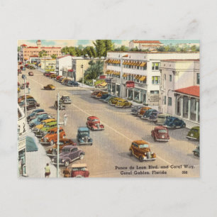 Ponde de Leon Blvd, Vintage, Coral Gables, Florida Postcard