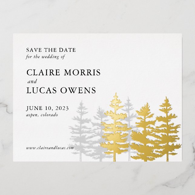 Ponderosa Pines Save the Date Foil Invitation Postcard (Front)