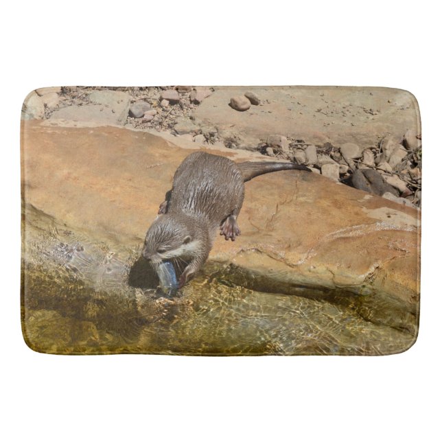 **"Pondside Feast: An Otter and His Catch"** Bath Mat (Front)