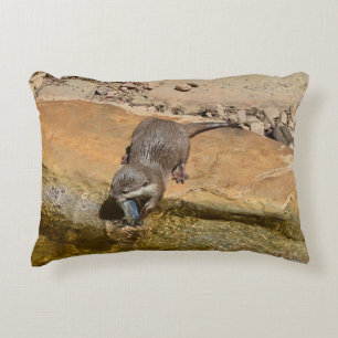 **"Pondside Feast: An Otter and His Catch"** Decorative Cushion
