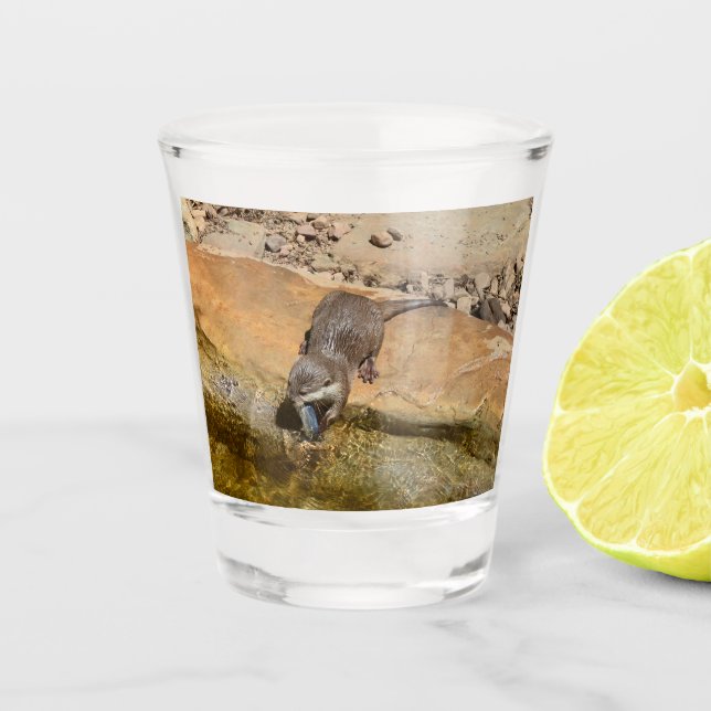 **"Pondside Feast: An Otter and His Catch"**  Shot Glass (Front)