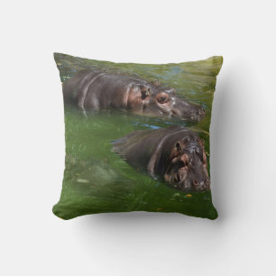 **"Pondside Play: Two Hippos Swimming Together"** Cushion