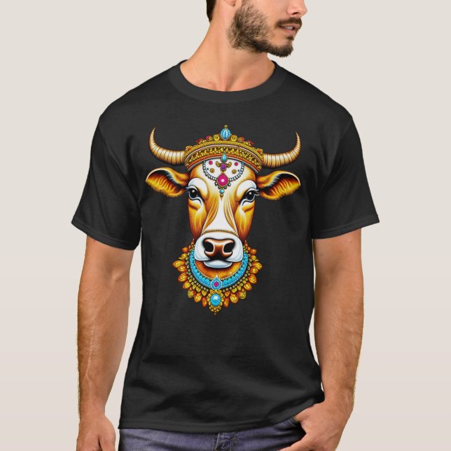 Pongal Decorated Cow T-Shirt (Front)