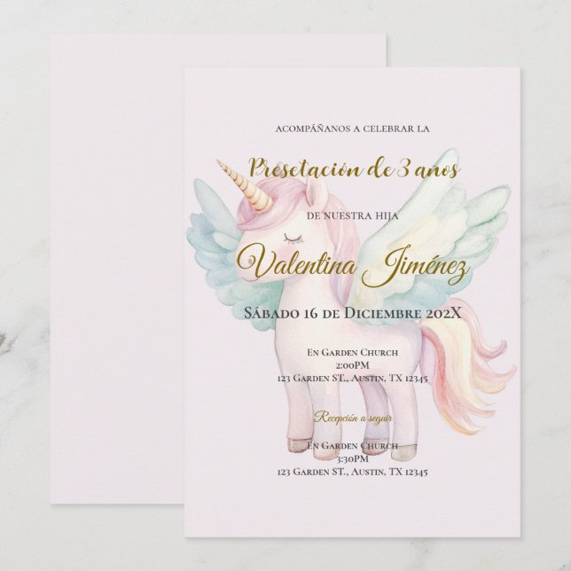 Ponies 3st birthday in Spanish Invitation (Front/Back)