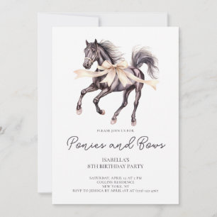 Ponies and Bows Black Horse 8th Birthday Party Invitation
