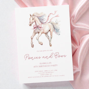 Ponies and Bows Pink Watercolor 8th Birthday Party Invitation