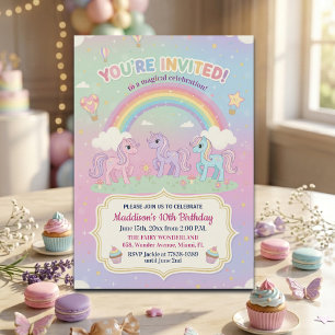 Ponies and Rainbow 10th Birthday Party Invitation