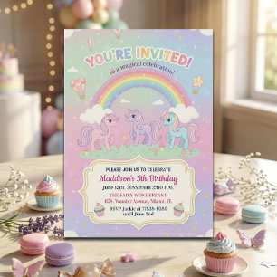 Ponies and Rainbow 5th Birthday Party Invitation
