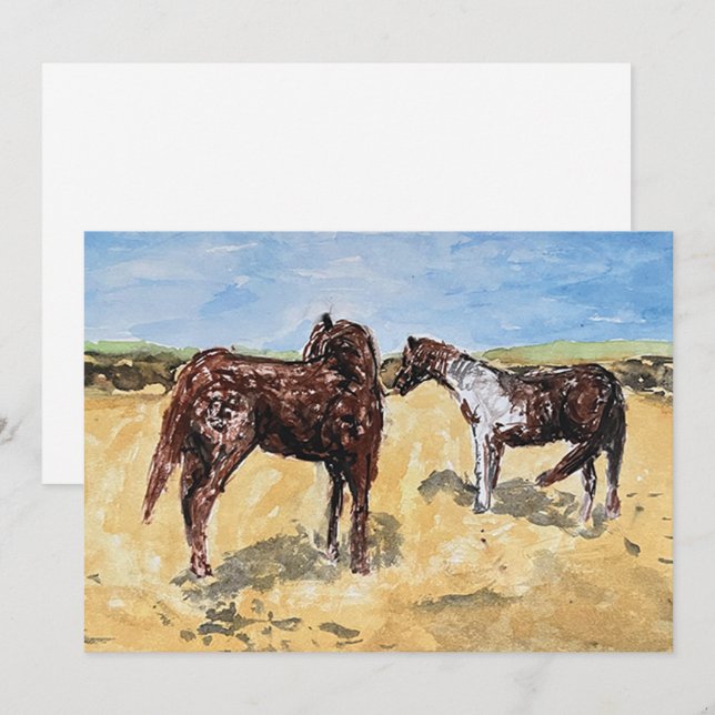 Ponies at Assateague Island Flat Holiday Card (Front/Back)