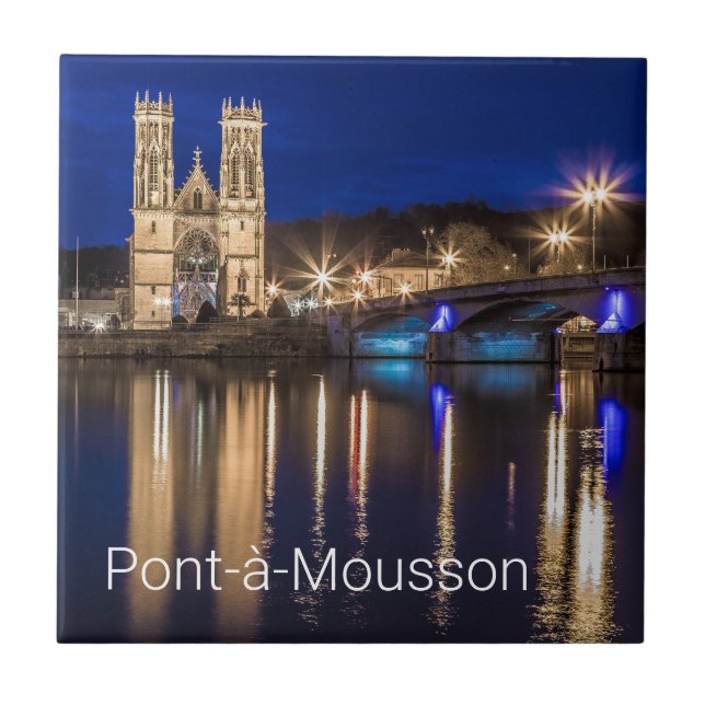 Pont a Mousson Panorama with Moselle Souvenir Ceramic Tile (Front)