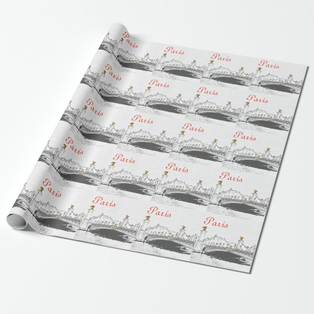 Pont Alexandre III on Seine River - Paris France Wrapping Paper (Unrolled)