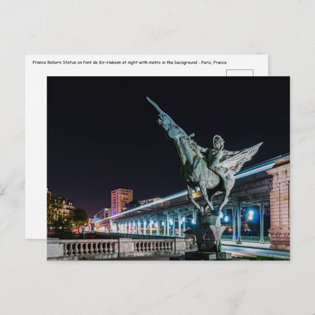 Pont de Bir-Hakeim at night - Paris, France Postcard (Front/Back)