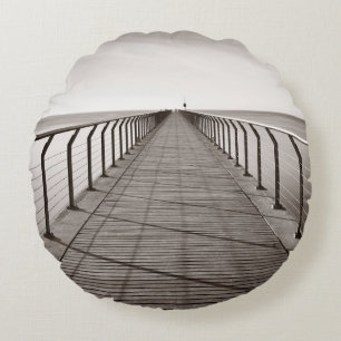 Pont Del Petroli at sunrise in Barcelona in Spaina Round Cushion