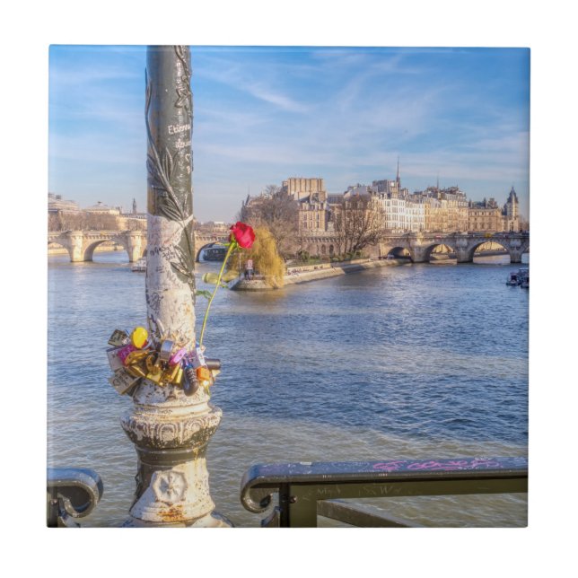 Pont des Arts on Valentine's day - Paris Ceramic Tile (Front)