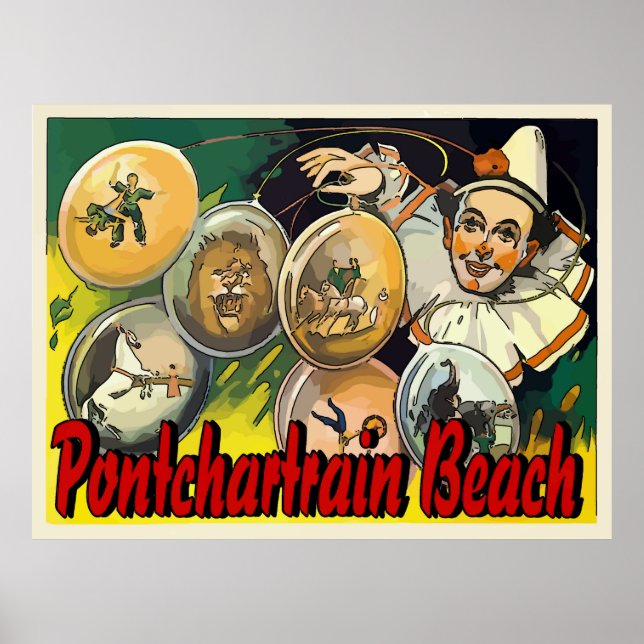 Pontchartrain Beach Clown Acts Vintage Sign (Front)