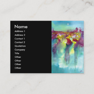 PONTE VECCHIO Florence by Night Watercolor Black Business Card
