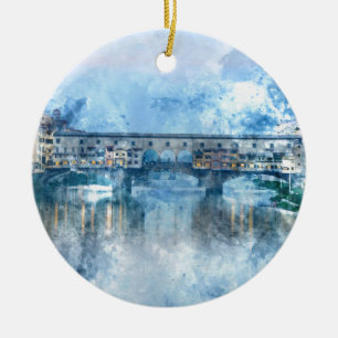 Ponte Vecchio on the river Arno in Florence, Italy Ceramic Tree Decoration