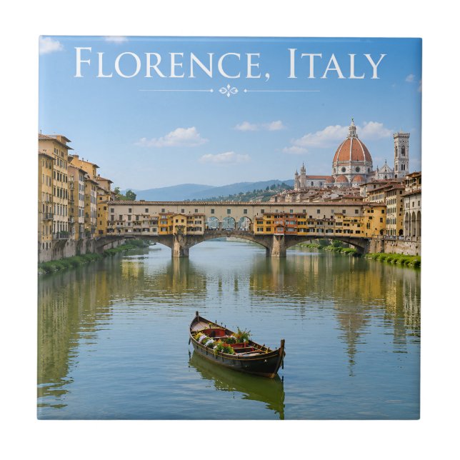 Ponte Vecchio Romantic Cityscape Artwork Ceramic Tile (Front)