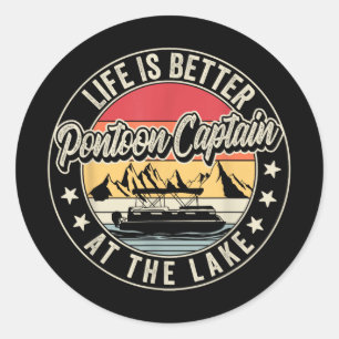 Pontoon Boat Captain Dad Funny Sailing & Boati Classic Round Sticker