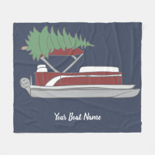 Pontoon Boat with Christmas Tree on Top Fleece Bla