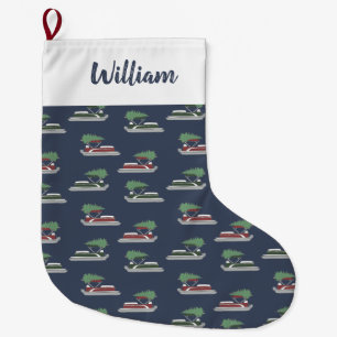 Pontoon Boat with Christmas Tree on Top Large Christmas Stocking