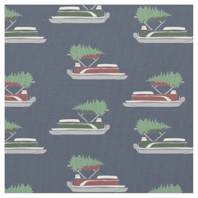 Pontoon Boat with Christmas Tree on Top Patterned Fabric (Close Up)