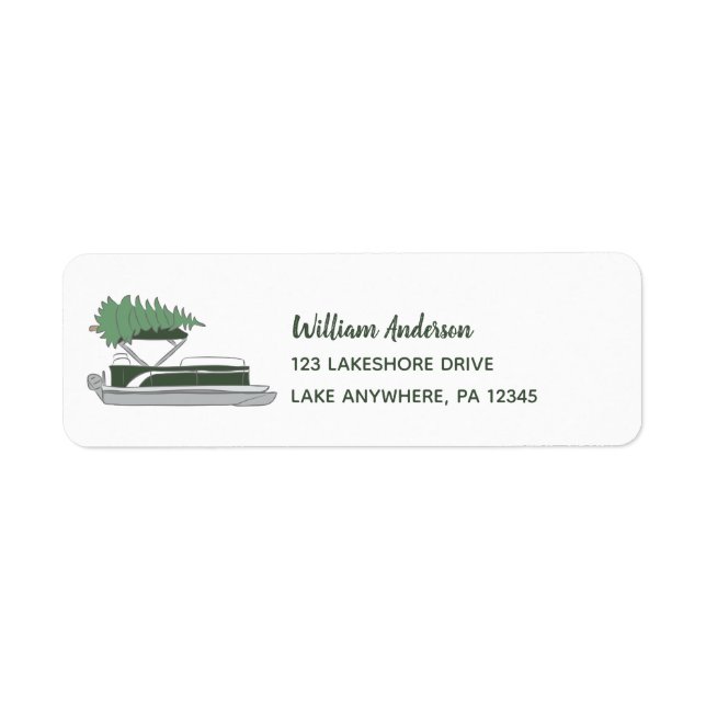 Pontoon Boat with Christmas Tree Return Address Label (Front)