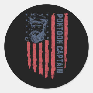 Pontoon Captain American Flag Funny Boating Boat 4 Classic Round Sticker